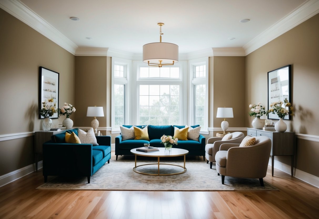 A well-lit room with carefully curated furniture and decor in a harmonious color palette, creating a sense of balance and unity in the space