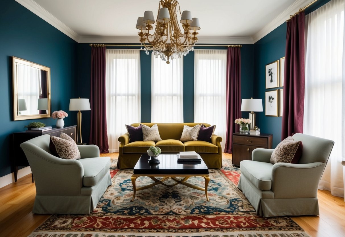 A room with outdated furniture transformed into luxurious pieces through cost-effective makeover techniques. Rich colors, elegant finishes, and stylish accessories elevate the overall look